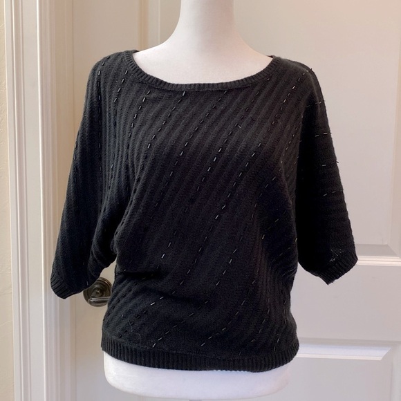 New York & Company Sweaters - New York and Company Sweater Womens Black Sequins Dolman Sleeve Festive Sz XS